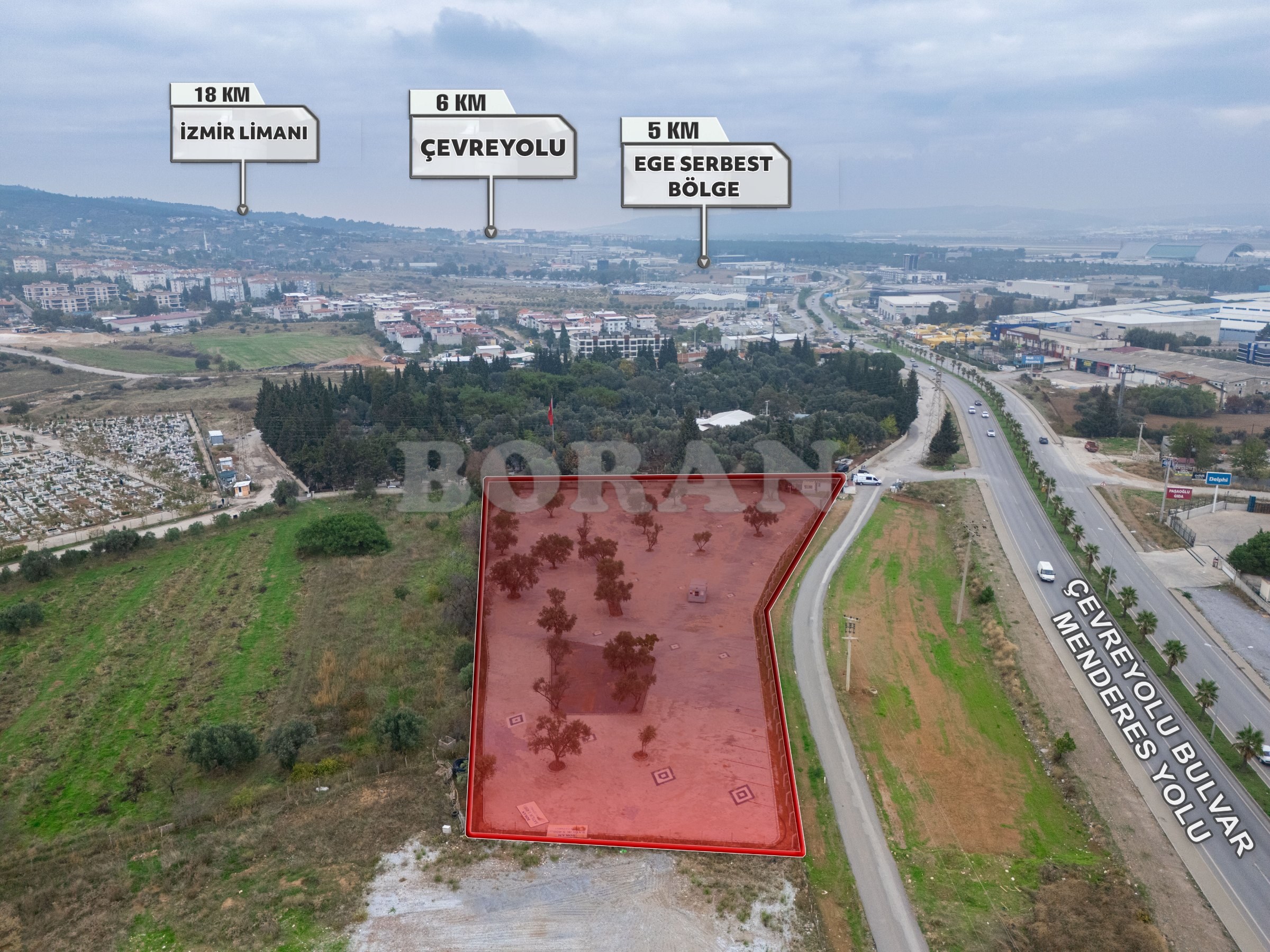 GAZİEMİR MENDERES ANA YOLU ÜZERİNDE KİRALIK 5.500 m² TİCARİ ARSA