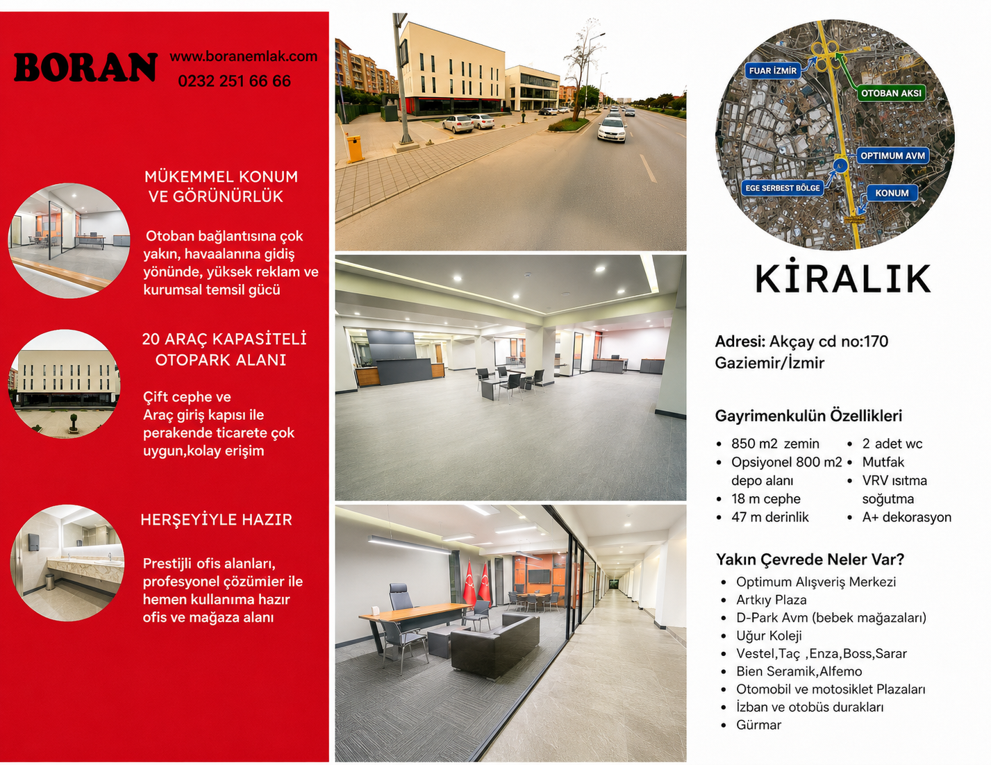 KİRALIK | AKÇAY CADDESİ ÜZERİNDE PRESTİJLİ 850 M² ZEMİN KAT TİCARİ ALAN
