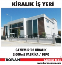 izmir gaziemir sarnıçta 1.sınıf ofisli 3000m2 kiralık fabrika depo işyeri